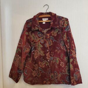 Coldwater Creek Embroidered Tapestry Jacket Maroon Size Large